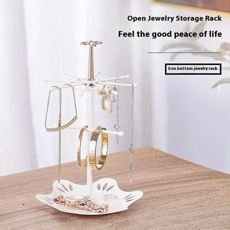 CYF-094 Iron Art Jewelry Stand with Floral Base Multi Tier Earrings Watch Display Shelf Size S