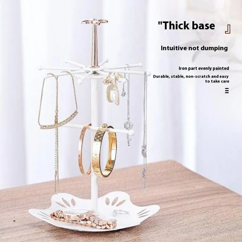 CYF-094 Iron Art Jewelry Stand with Floral Base Multi Tier Earrings Watch Display Shelf Size S