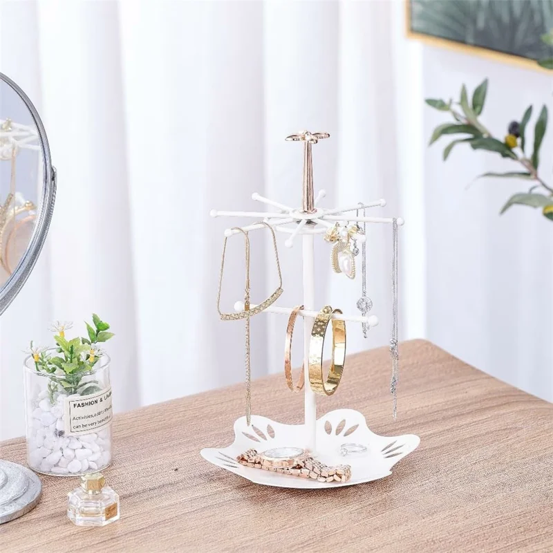 CYF-094 Iron Art Jewelry Stand with Floral Base Multi Tier Earrings Watch Display Shelf Size S