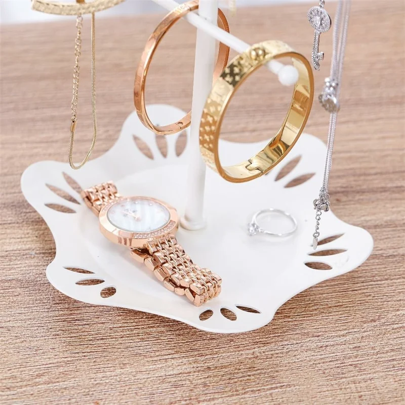 CYF-094 Iron Art Jewelry Stand with Floral Base Multi Tier Earrings Watch Display Shelf Size S