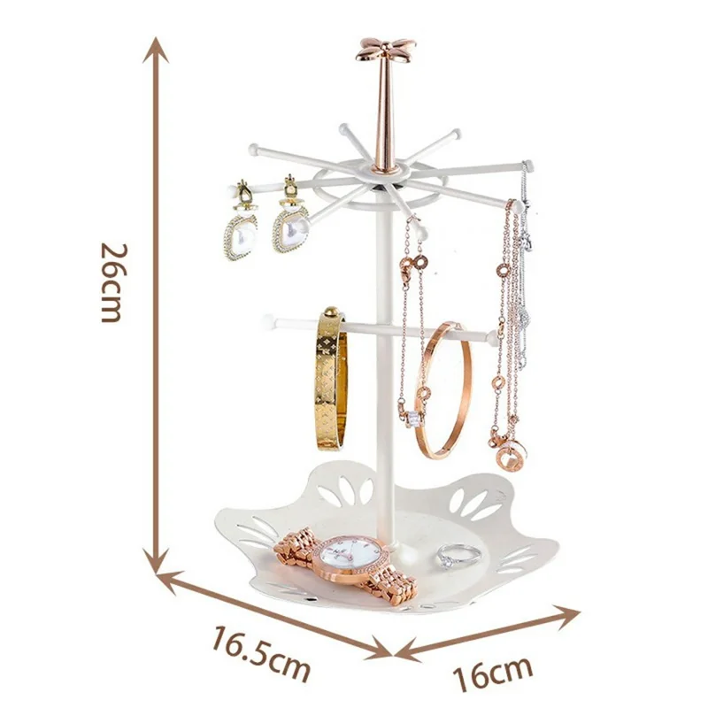 CYF-094 Iron Art Jewelry Stand with Floral Base Multi Tier Earrings Watch Display Shelf Size S