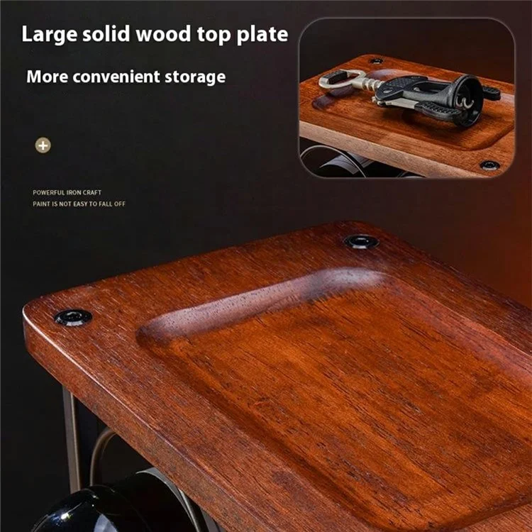CYF-626A Wine Rack Holder Stand 6 Bottles 2 Glasses Storage Organizer Wood Iron Tabletop Display