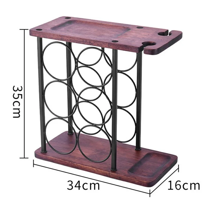 CYF-626A Wine Rack Holder Stand 6 Bottles 2 Glasses Storage Organizer Wood Iron Tabletop Display