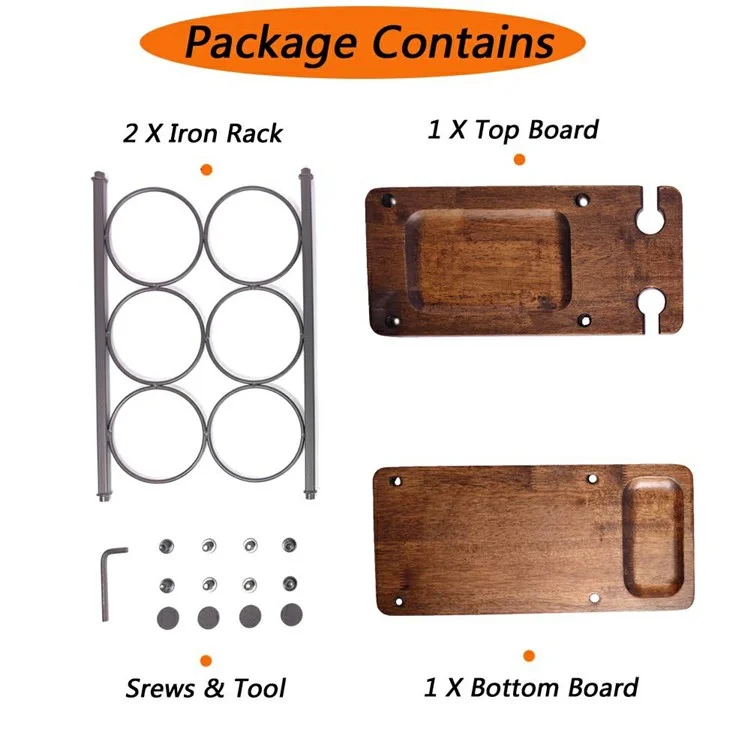 CYF-626A Wine Rack Holder Stand 6 Bottles 2 Glasses Storage Organizer Wood Iron Tabletop Display