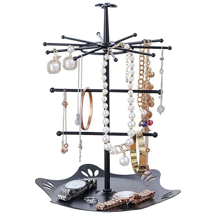 CYF-094 Iron Art Jewelry Stand with Floral Base Multi Tier Earrings Watch Display Shelf Size L