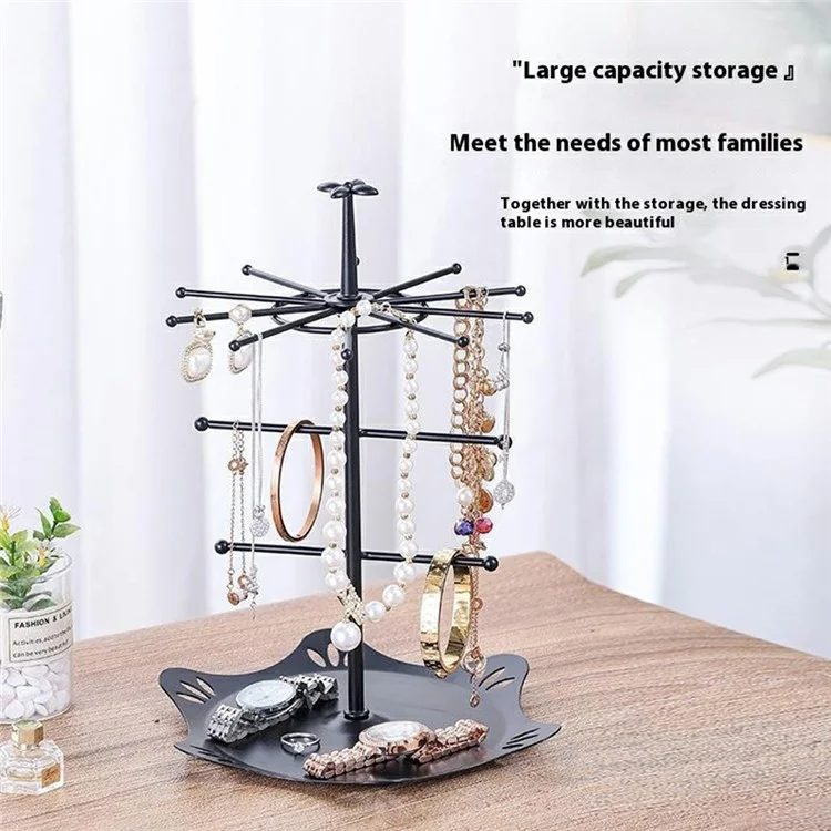 CYF-094 Iron Art Jewelry Stand with Floral Base Multi Tier Earrings Watch Display Shelf Size L