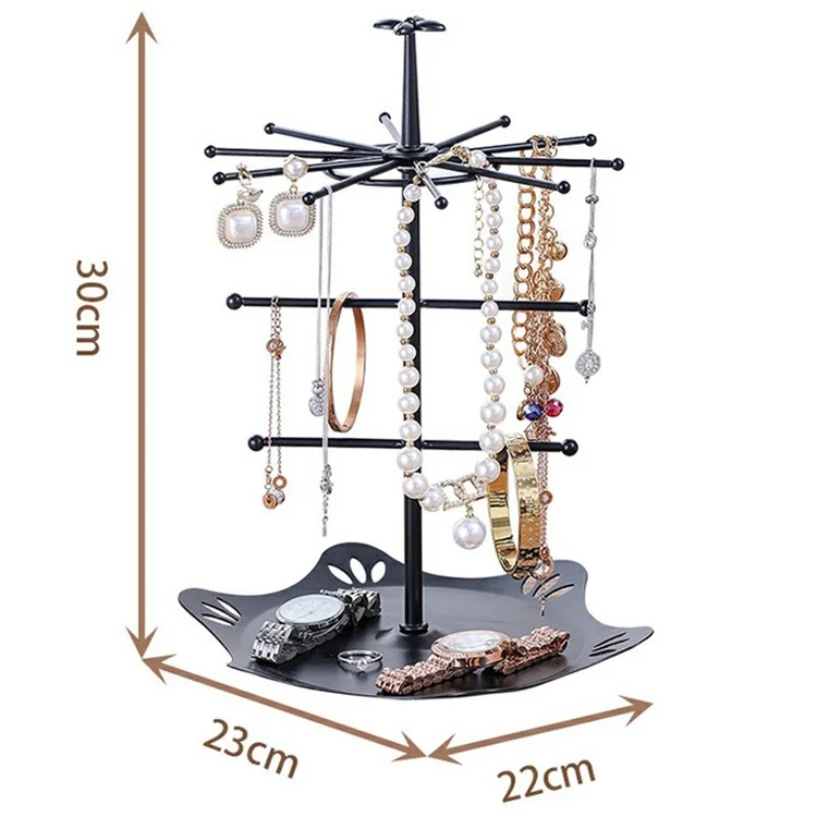 CYF-094 Iron Art Jewelry Stand with Floral Base Multi Tier Earrings Watch Display Shelf Size L
