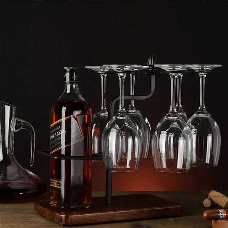 Soporte de cristalería de vino CYF-629 Estante de hierro Organizador de exhibición con base de madera