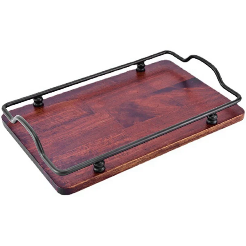 CYF-639 Vintage Wooden Dessert Tray with Iron Handle Serving Platter for Afternoon Tea  /  Coffee