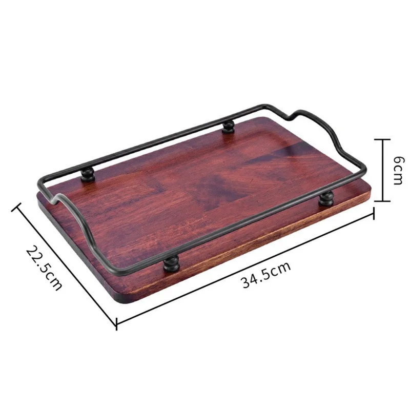 CYF-639 Vintage Wooden Dessert Tray with Iron Handle Serving Platter for Afternoon Tea  /  Coffee