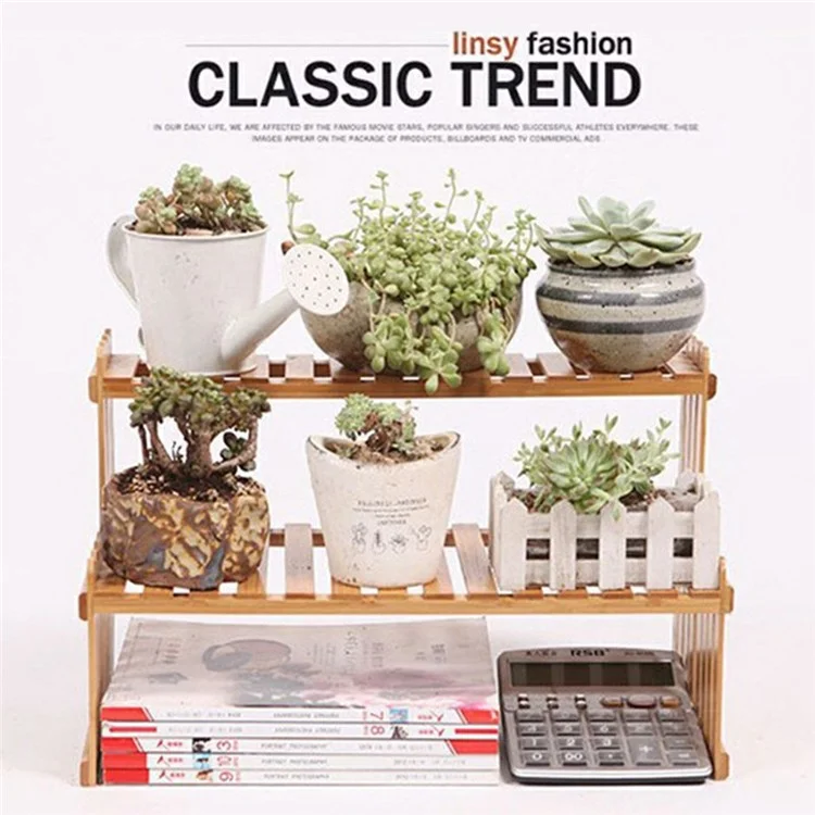 A27 Bamboo Plant Stand 2 Tier Desktop Succulent Holder Shelf for Office / Living Room