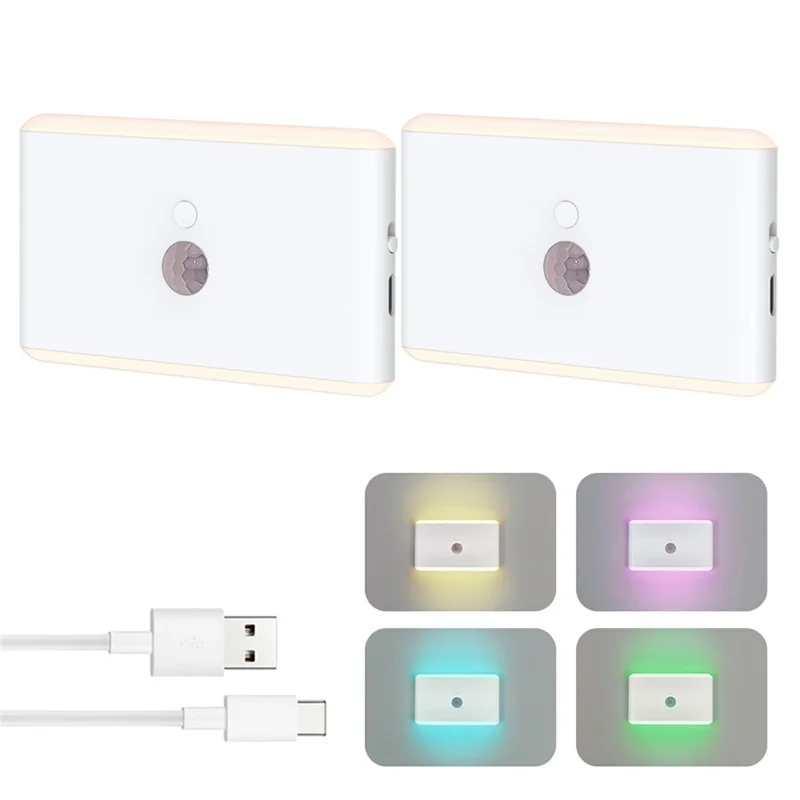 F19 2Pcs RGB Motion Sensor Lamp Rechargeable Bedroom Corridor Magnetic LED Night Light