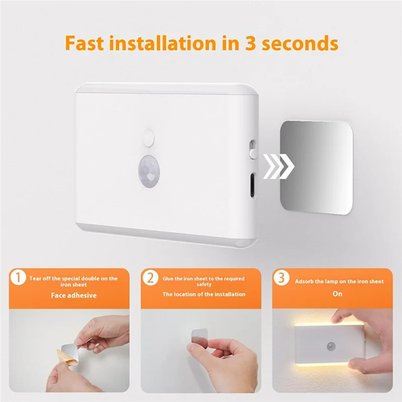F19 2Pcs RGB Motion Sensor Lamp Rechargeable Bedroom Corridor Magnetic LED Night Light