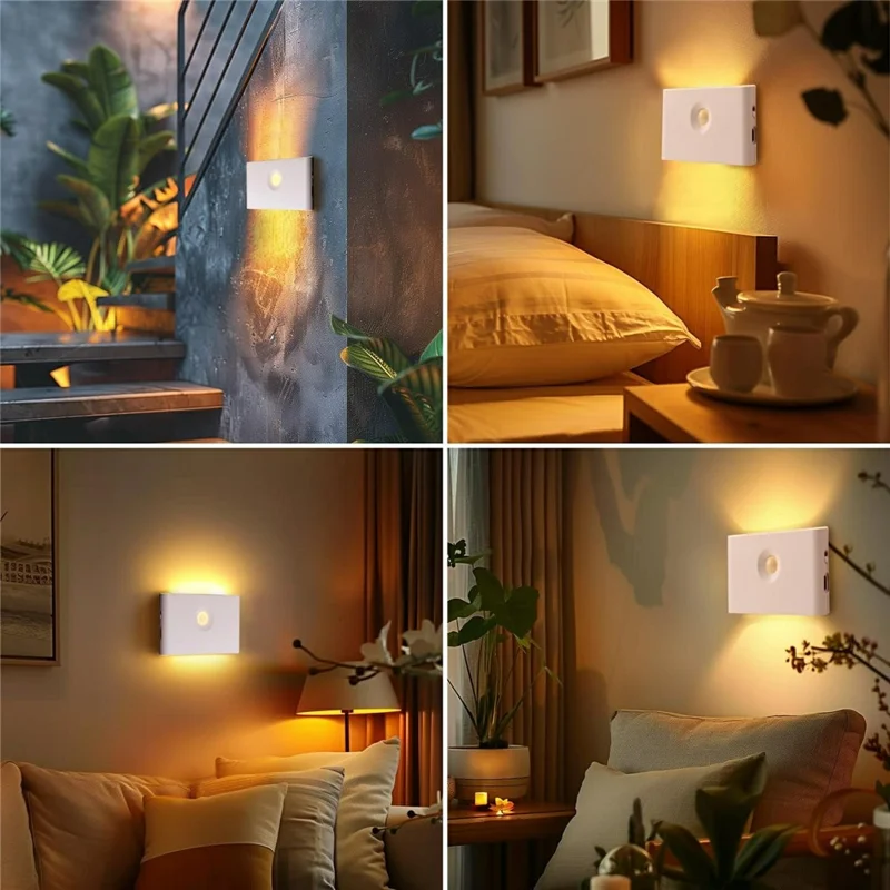 F19 2Pcs RGB Motion Sensor Lamp Rechargeable Bedroom Corridor Magnetic LED Night Light