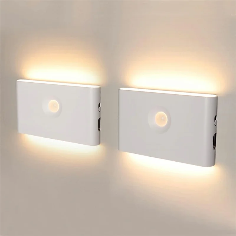 F19 2Pcs RGB Motion Sensor Lamp Rechargeable Bedroom Corridor Magnetic LED Night Light