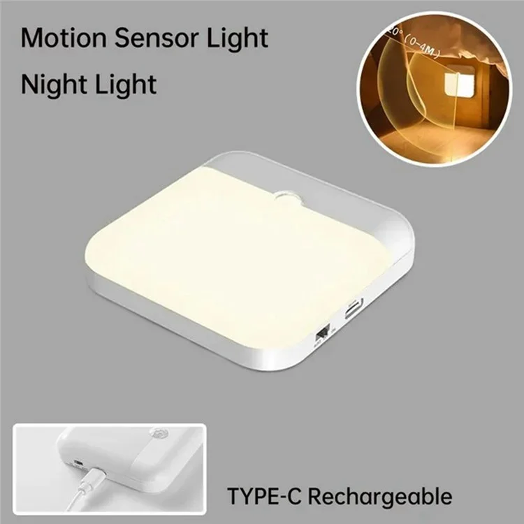 F6 120 Degree Angle Motion Sensor Night Light Rechargeable Magnetic LED Cabinet Light - Warm Light