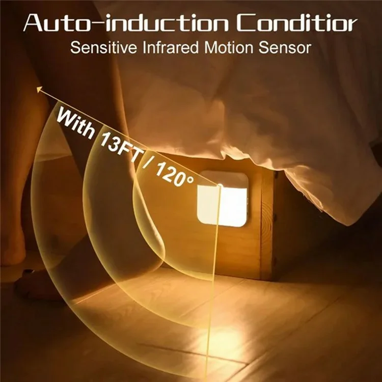 F6 120 Degree Angle Motion Sensor Night Light Rechargeable Magnetic LED Cabinet Light - Warm Light