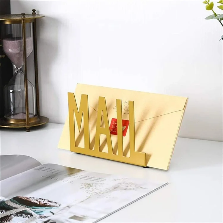 006-1 Desktop Mail Organizer Letters Design Metal Sorter File Holder for Home Office - Gold