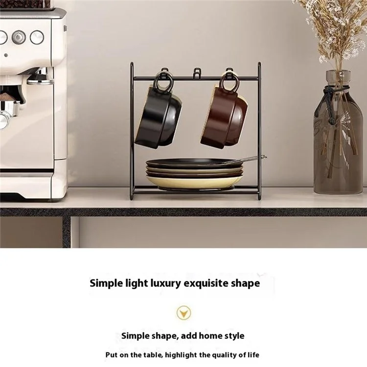 Cup Holder Stand Iron Art Kitchen Storage Rack Coffee Mug Organizer Dish Display Shelf - White