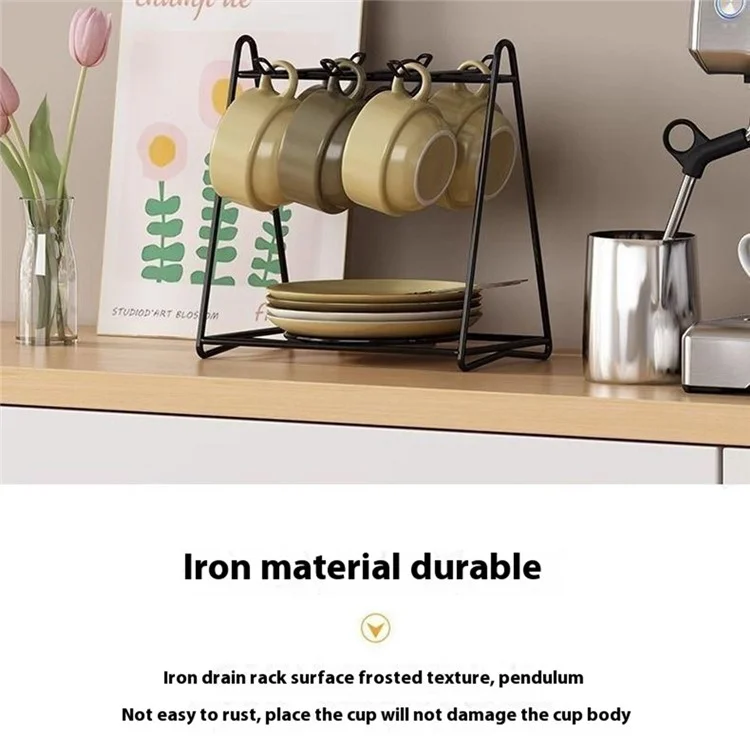 Cup Holder Stand Iron Art Kitchen Storage Rack Coffee Mug Organizer Dish Display Shelf - White