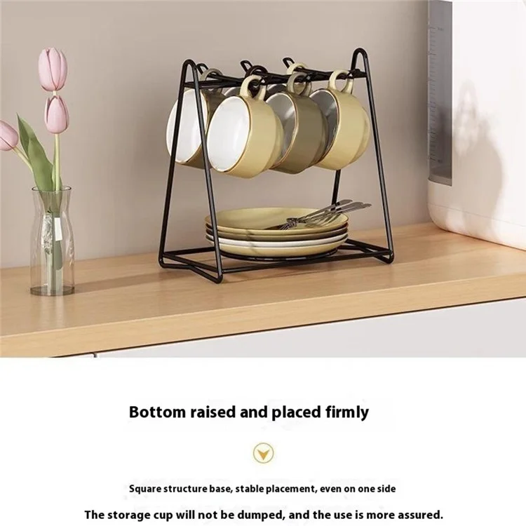 Cup Holder Stand Iron Art Kitchen Storage Rack Coffee Mug Organizer Dish Display Shelf - White