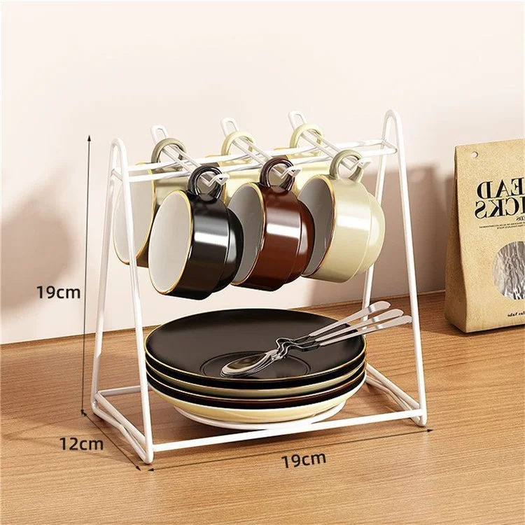 Cup Holder Stand Iron Art Kitchen Storage Rack Coffee Mug Organizer Dish Display Shelf - White