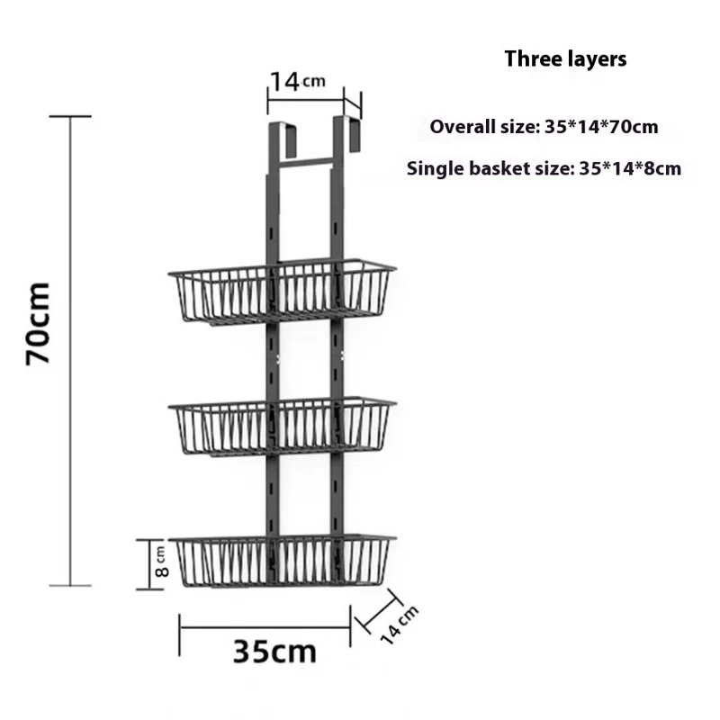 3 Tier Hanging Organizer Multi Layer Door Storage Rack No Drill Design for Kitchen Bedroom Bathroom