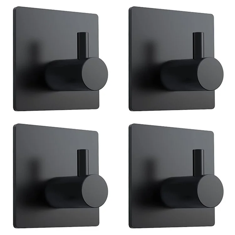 4 Piezas de Gancho Organizador de Pared de Acero Inoxidable 304 Adhesivo Sin Perforación Cilíndrico para Toallas de Baño - Negro