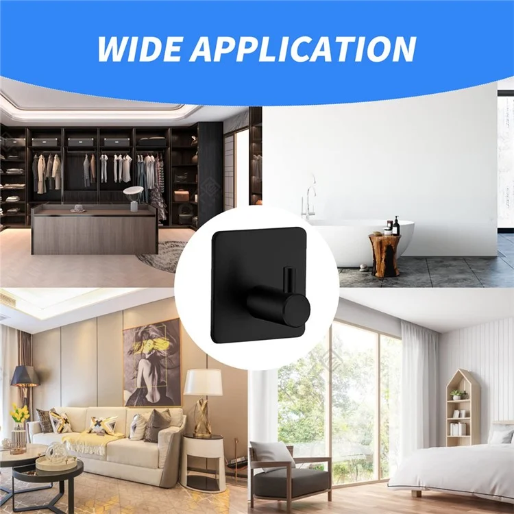 4 Piezas de Gancho Organizador de Pared de Acero Inoxidable 304 Adhesivo Sin Perforación Cilíndrico para Toallas de Baño - Negro