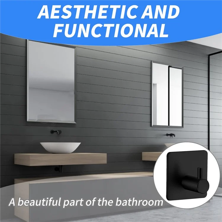 4 Piezas de Gancho Organizador de Pared de Acero Inoxidable 304 Adhesivo Sin Perforación Cilíndrico para Toallas de Baño - Negro