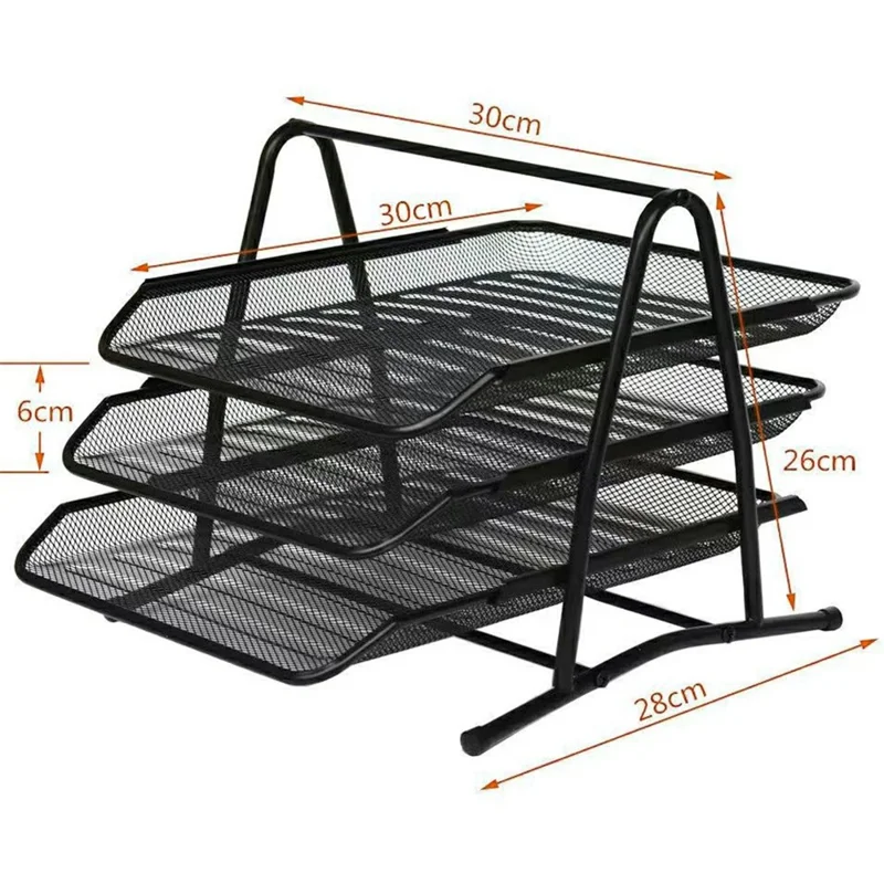 3 Tiers File Organizer Metal Mesh Stackable Desk Tray Paper Sorter Document Holder Rack - Silver