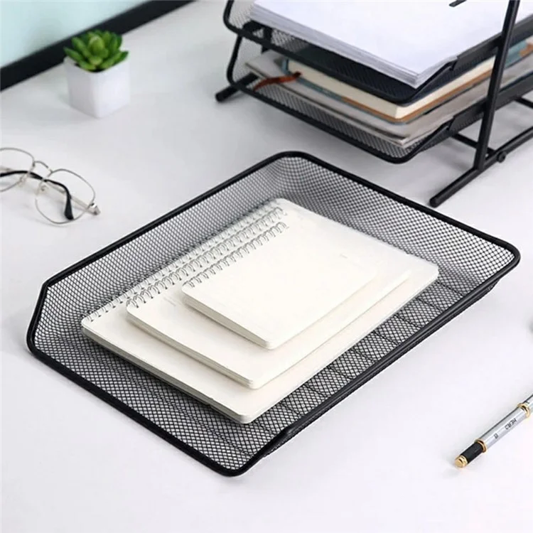 3 Tiers File Organizer Metal Mesh Stackable Desk Tray Paper Sorter Document Holder Rack - Silver
