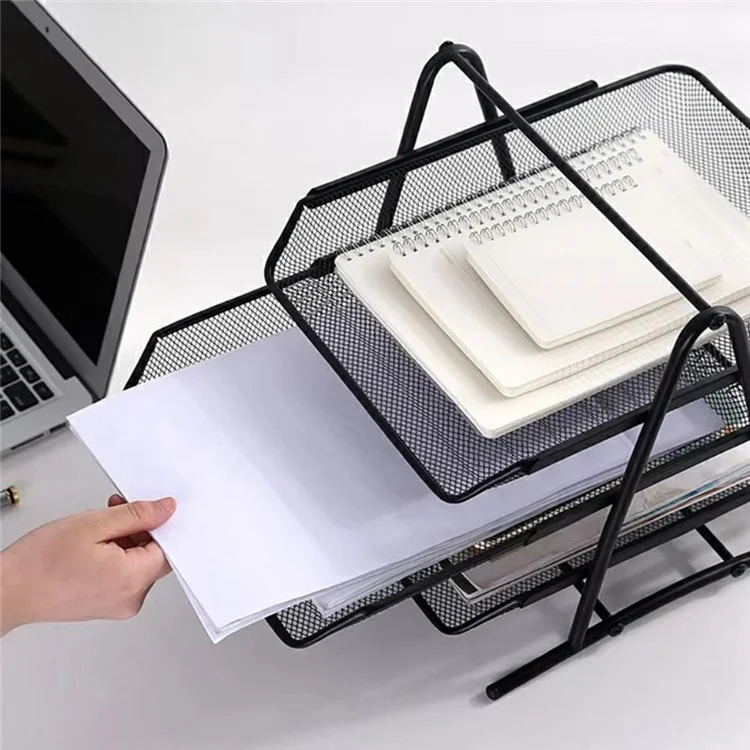 3 Tiers File Organizer Metal Mesh Stackable Desk Tray Paper Sorter Document Holder Rack - Silver