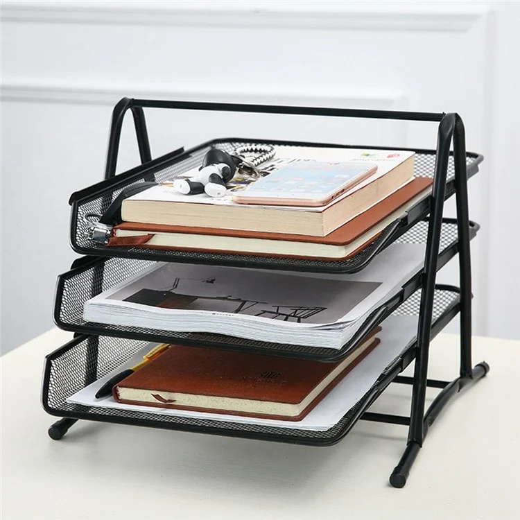 3 Tiers File Organizer Metal Mesh Stackable Desk Tray Paper Sorter Document Holder Rack - Silver