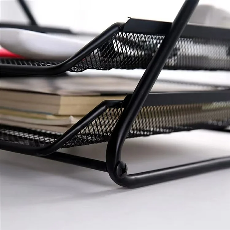 3 Tiers File Organizer Metal Mesh Stackable Desk Tray Paper Sorter Document Holder Rack - Silver