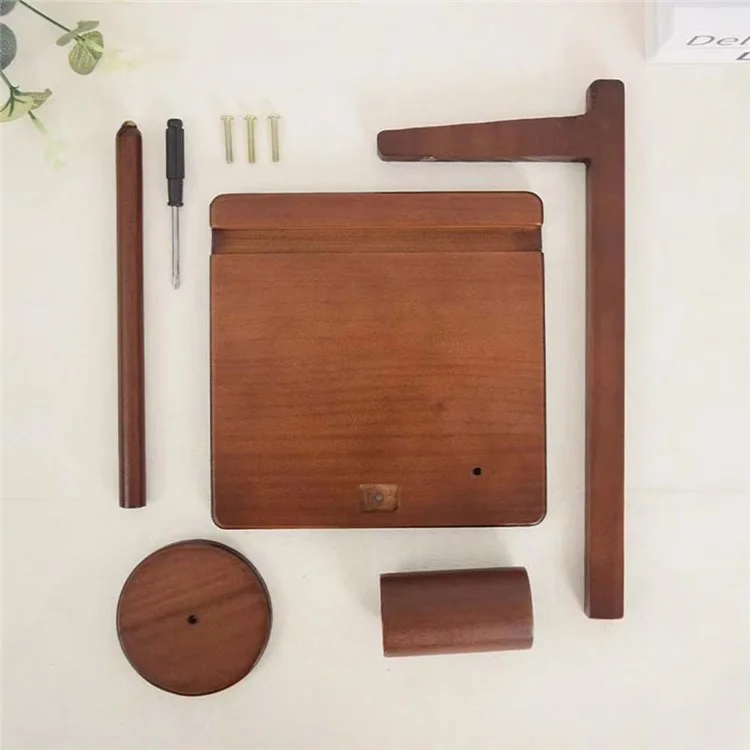 Soporte de Madera Giratorio Magnético para Hilos con Organizador de Ganchos de Ganchillo y Soporte para Teléfono - Color Madera