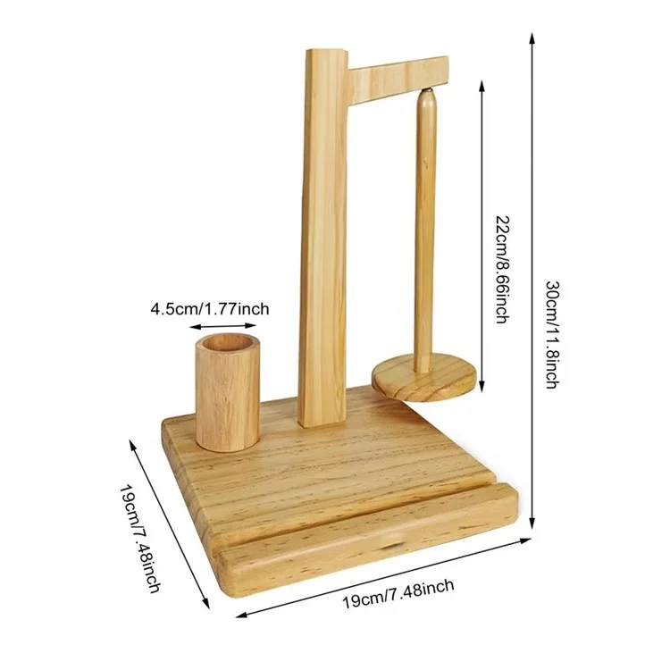 Soporte de Madera Giratorio Magnético para Hilos con Organizador de Ganchos de Ganchillo y Soporte para Teléfono - Color Madera