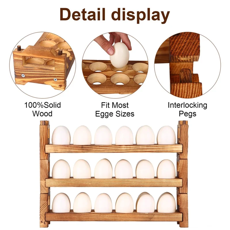حامل بيض خشبي بثلاث طبقات، رف تخزين مكدس، حامل عرض لطاولة المطبخ