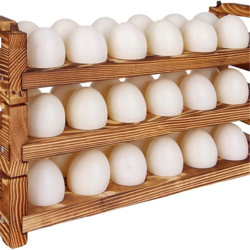 حامل بيض خشبي بثلاث طبقات، رف تخزين مكدس، حامل عرض لطاولة المطبخ