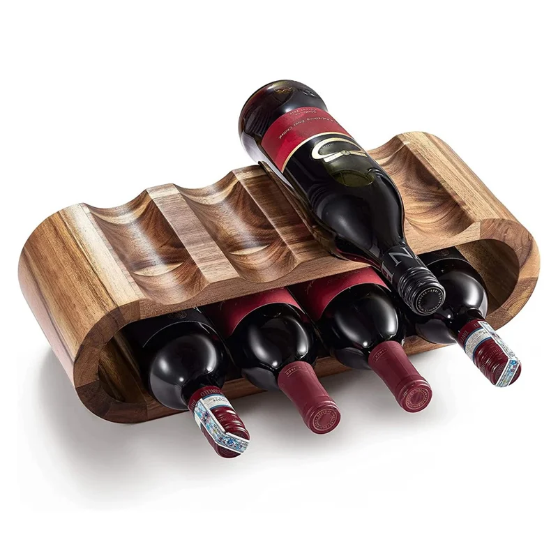 Wooden Wine Rack 8 Bottles Double Layer Display Stand Modern Minimalist Tabletop Organizer For Kitchen  /  Dining Room