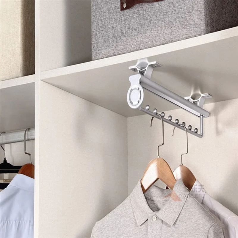 10 Inch Wardrobe Closet Retractable Pull-Out Hanging Rod Aluminum Alloy Pants Hanger Rack - Silver