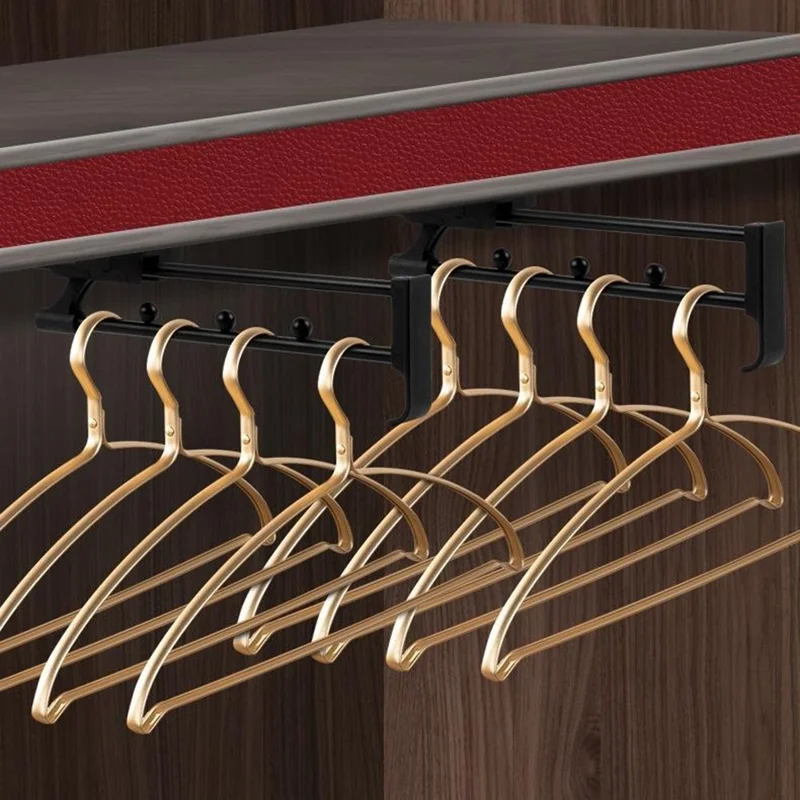 10 Inch Wardrobe Closet Retractable Pull-Out Hanging Rod Aluminum Alloy Pants Hanger Rack - Silver