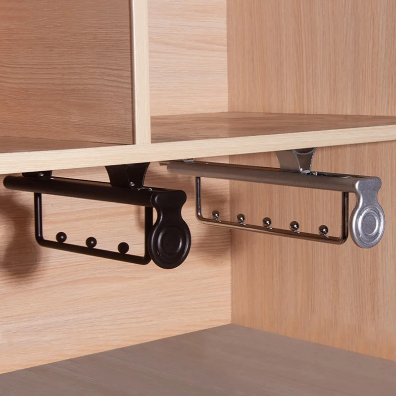 16 Inch Wardrobe Closet Slide Rail Pull-Out Clothes Hanging Rod Metal Pants Hanger Rack - Silver