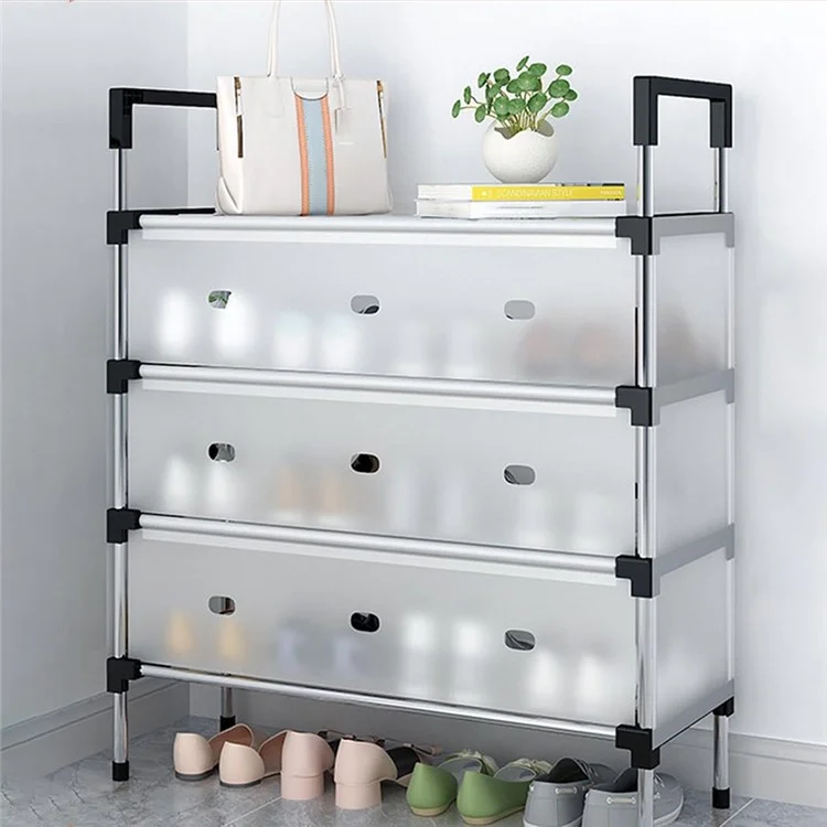 4 Tiers Transparent Dust Proof Shoe Rack Stackable Storage Organizer for Entryway, 66 x 29 x 77cm