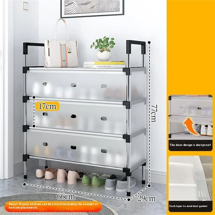4 Tiers Transparent Dust Proof Shoe Rack Stackable Storage Organizer for Entryway, 66 x 29 x 77cm