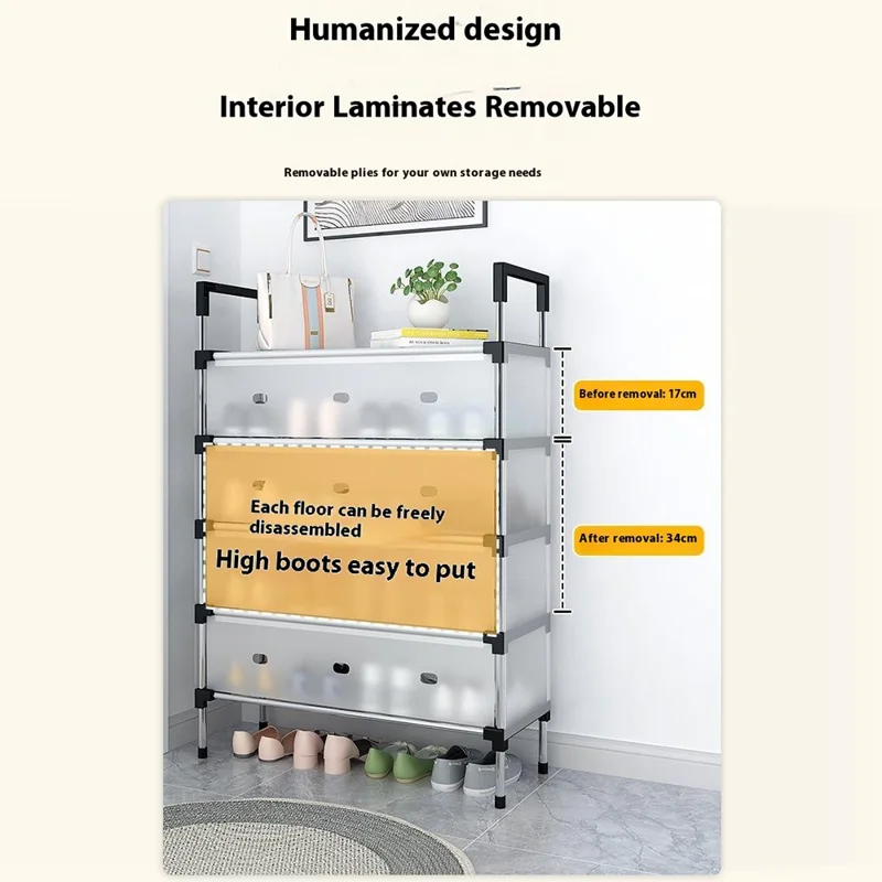 4 Tiers Transparent Dust Proof Shoe Rack Stackable Storage Organizer for Entryway, 66 x 29 x 77cm