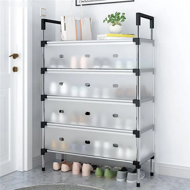 5 Tiers Transparent Dust Proof Shoe Rack Stackable Storage Organizer for Entryway, 66 x 29 x 94cm
