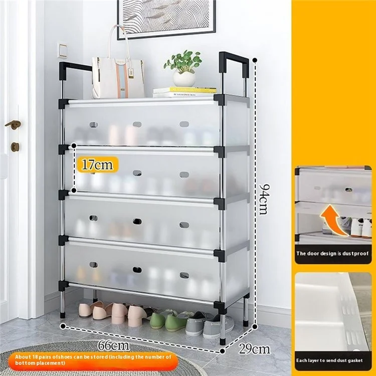 5 Tiers Transparent Dust Proof Shoe Rack Stackable Storage Organizer for Entryway, 66 x 29 x 94cm