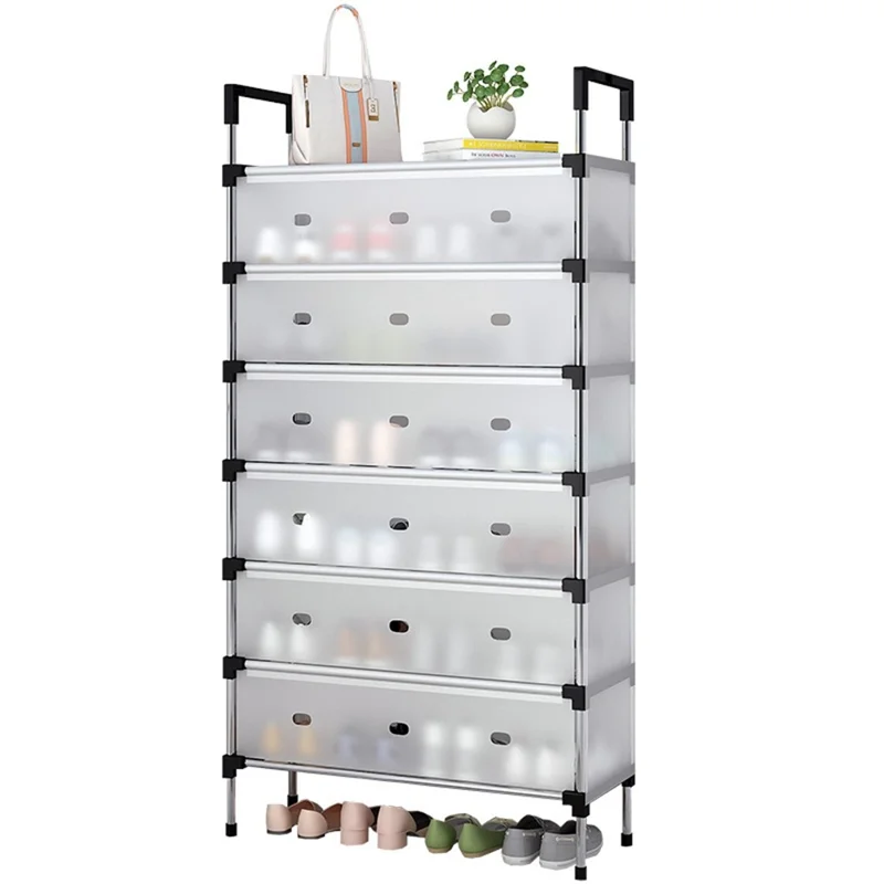 6 Tiers Transparent Dust Proof Shoe Rack Stackable Storage Organizer for Entryway, 66 x 29 x 110cm