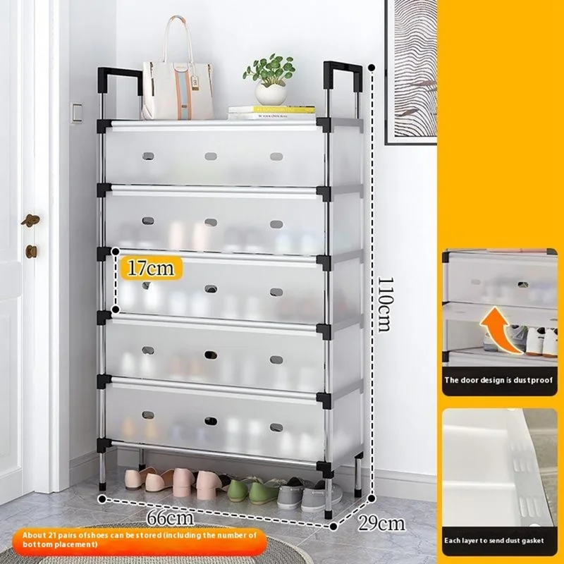 6 Tiers Transparent Dust Proof Shoe Rack Stackable Storage Organizer for Entryway, 66 x 29 x 110cm